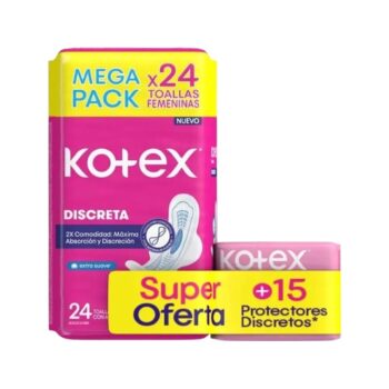 Toalla Kotex Discreta  Alas x 24 Unidades + Protectores x 15 Unid